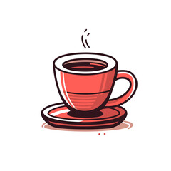 Espresso Cup vector icon in minimalistic, black and red line work, japan web