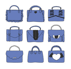 青のバッグのイラストセット