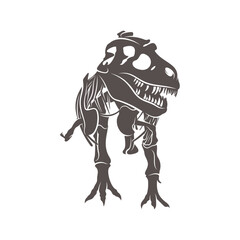 T rex dinosaur skeleton negative space silhouette illustration. Prehistoric creature bones. Dangerous ancient predator. Tyrannosaurus fossil design element