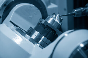 The 5-axis CNC milling machine  cutting the turbocharger part with solid ball end mill tool.