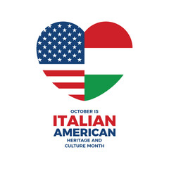 October is Italian-American Heritage and Culture Month vector illustration. Italian and American flag in heart shape icon vector isolated on a white background. Important day