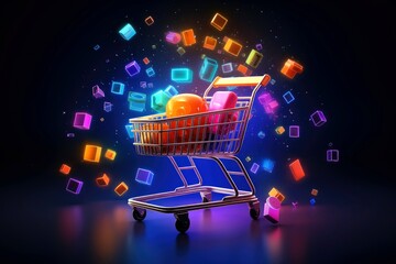 Goods,online shopping e-commerce ,Shop cart, advertising of black friday cheap cargo concept