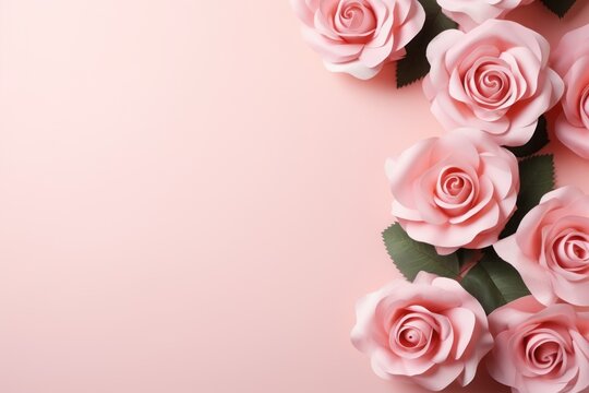Rose background with copy space. Generative AI.
