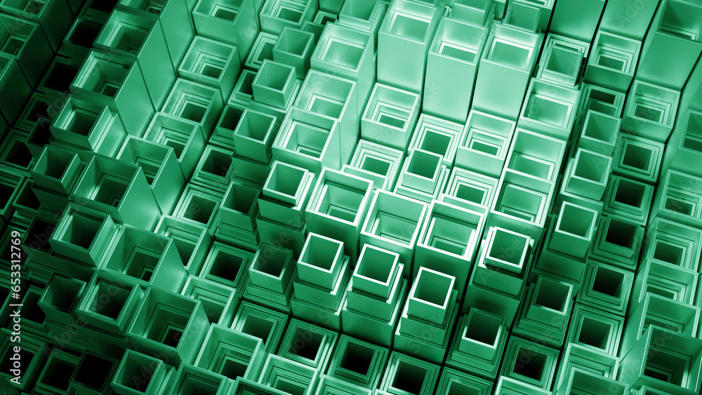 Poster circular waves of geometric surface. design. ripples of square columns in matrix space. square colum