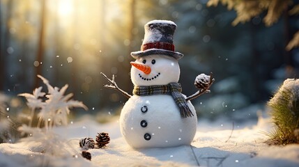 Cute Snowman in a Modern Christmas Scenery: Snowflakes and Pristine Landscapes Wallpaper in 8K created with generative ai technology
