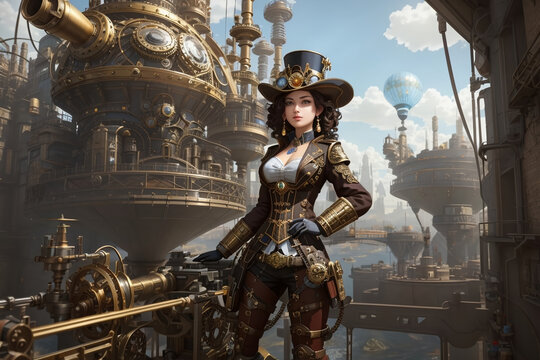Game Character in Steampunk City