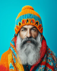 Eccentric Man Donning a Unique, Colorful & Funny Bad Knitting Creation - The Lighter Side of Crafting & Style Blunders. Generative AI.