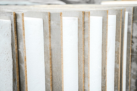 Building construction of wooden frame house made of SIP structural insulated panels. OSB oriented strand board, EPS expanded polystyrene. Energy-efficient eco-friendly green Canadian technology