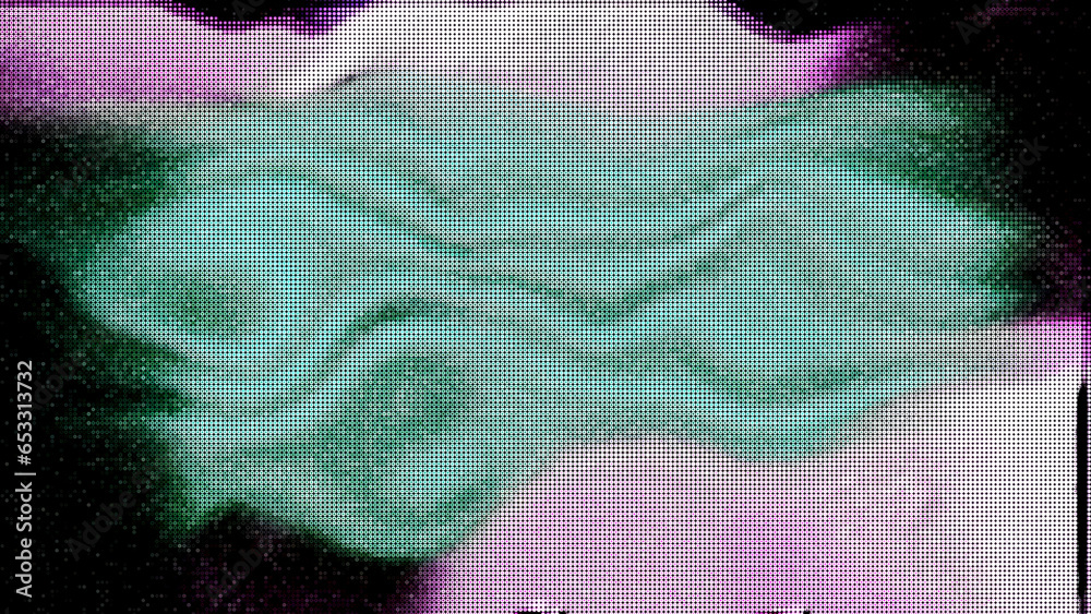 Poster background with bright glowing spots pattern with pixels and noise. motion. pixel image with noise o