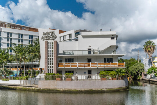 Miami Beach, Florida, USA - The Creek South Beach, originally named The Ankara Motel, overlooking a waterway.