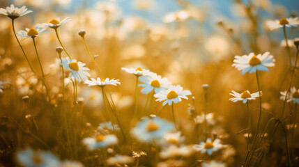 champ de fleurs de marguerites sous le soleil d'&eacute;t&eacute;