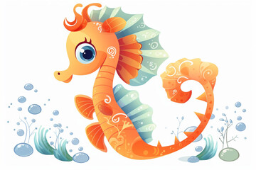 vector design, cute animal character of a seahorse