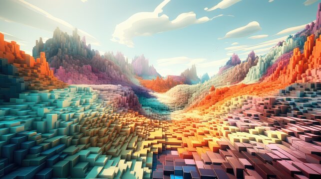 cube voxel surface landscape illustration background abstract, 3d nature, game earth cube voxel surface landscape