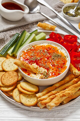 Hot Pepper Jelly Cheese Dip with crackers, veggies