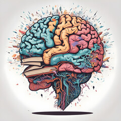 Brain with Colorful Gears and Books, Representing Education, Creativity, and Intellectual Growth