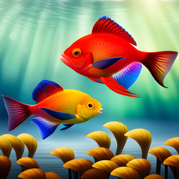 Colorful fishes in the pond, tropical fish