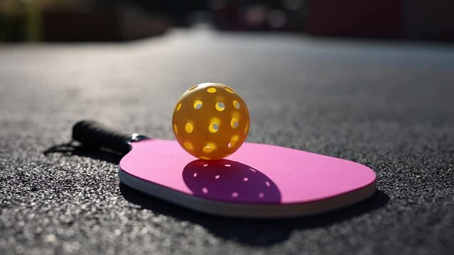 Ball spinning on a pickleball racket in slow motion