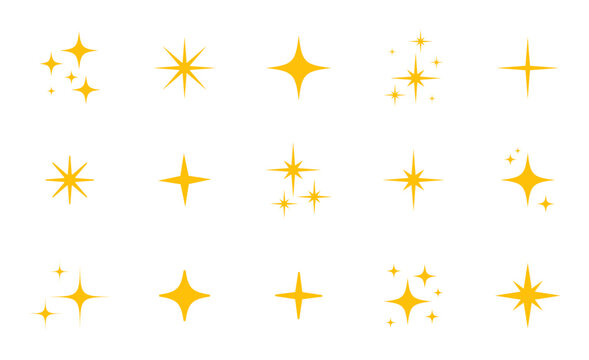 Sparkling star, glowing star light effect. Glitter magic star sparks. vector editable design, yellow colour stars.