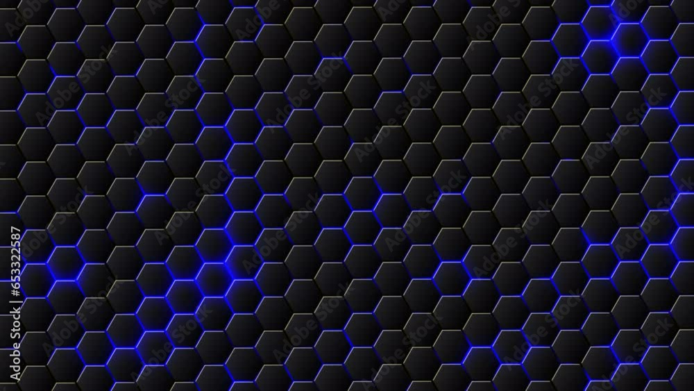 Canvas Prints abstract digital technology background animation. dark hexagons forming an endless plate, with blue 