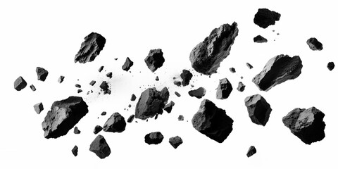 Black rock pieceson white background horizontal wallpaper. Generative AI - obrazy, fototapety, plakaty