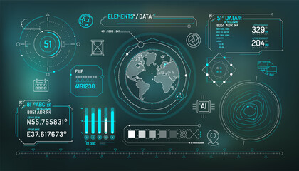 Set of infographic elements about geolocation and data exchange.