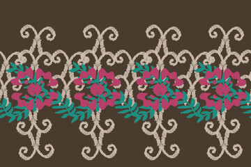 Ikat floral paisley embroidery on black background.geometric ethnic oriental pattern traditional.Aztec style abstract vector illustration.design for texture,fabric,clothing,wrapping,decoration,sarong.