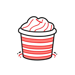 Yogurt cup vector icon in minimalistic, black and red line work, japan web