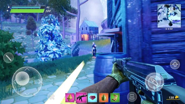 Gamer defeated by the online opponents in the computer simulator. Defeat screen after the round of competitive online simulator. Suffering the match defeat in the online shooter simulator.