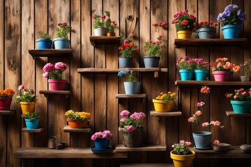 flowers in the pots on the wall
