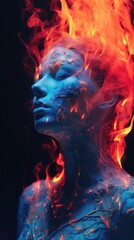 Fototapeta premium Girl Amidst the Dissolution: Psychedelic Close-Up in Cosmic Neon. Generative AI 12