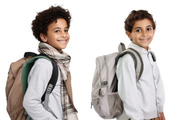 Kid student with backpack isolated on white background Back to school concept