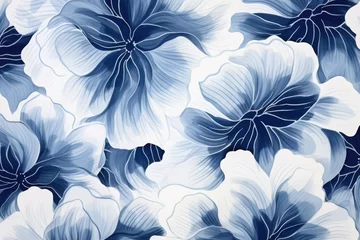 Photo sur Plexiglas Style bohème Abstract shibori floral motif. blue background