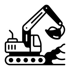 backhoe with bucket and cab vector color icon design, Handyman Services symbol, House Repairing sign, Civil Engineering and Building Contractor stock illustration, Heavy Excavators Digging  concept