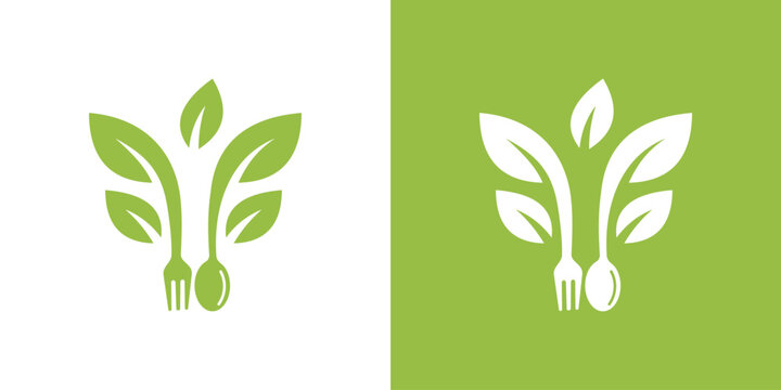 organic restaurant logo design template inspiration vector organic food icon, spoon, fork and leaf