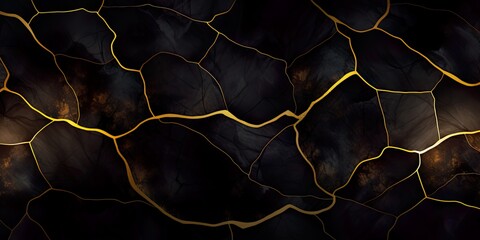 Dark stone texture background with gold accents.