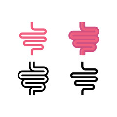 Intestine organ as part of digestive system. Human intestine, small intestine for food absorption in digestion system. Digestion, intestine icon. Vector illustration. Design