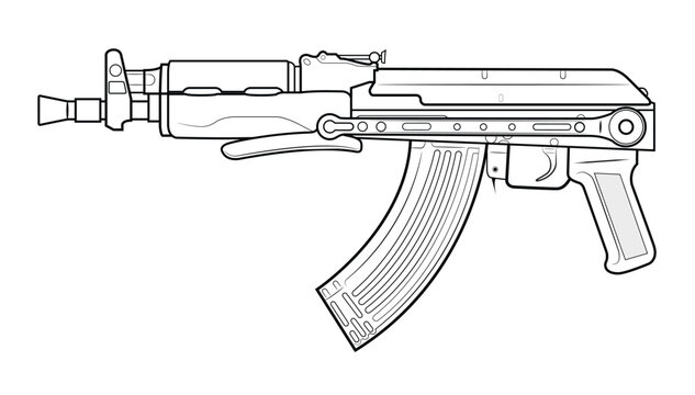 Vector illustration of AK47 assault carbine with folded stock and short barrel. Left side.