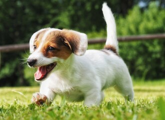 Dog on the grass, running dog on the grass, cute dog, smile dog
