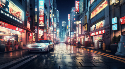 新宿に似ているけど別の街、雨の夜の風景 - obrazy, fototapety, plakaty