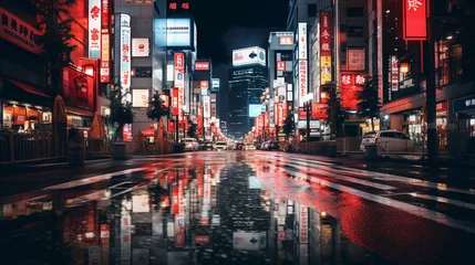 Deurstickers 新宿に似ているけど別の街、雨の夜の風景 © Ukiuki-tsuguri