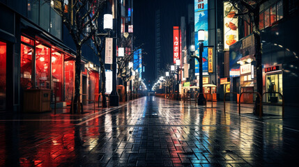 新宿に似ているけど別の街、雨の夜の風景 - obrazy, fototapety, plakaty