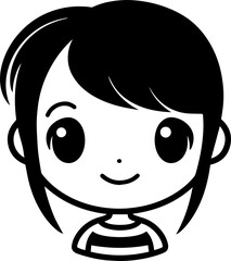 Little Girl icon, Funny cartoon Girl  face Illustration on a transparent background