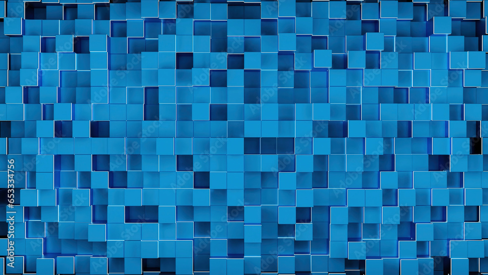 Poster background with moving chaotic cubes. design. background with squares extending into field. 3d cubes