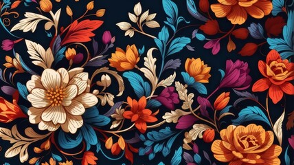 A Detailed Illustration Of A Seamless Pattern Floral Design, Intricate, High Quality, Vibrant Colors.