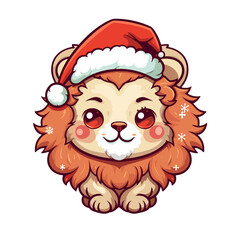 Vector clipart, christmas winter lion vector clipart, christmas winter drawing