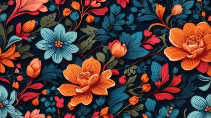 Fotobehang A Detailed Illustration Of A Seamless Pattern Floral Design, Intricate, High Quality, Vibrant Colors. © Samirranjan
