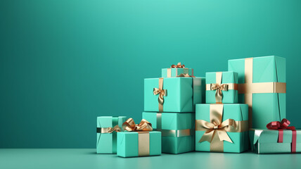 Giftbox on green background with copyspace for your design. Happy Birthday concept. Generative AI