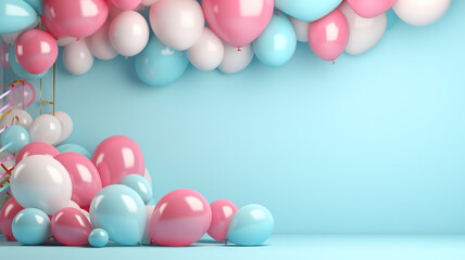 Fototapeta na wymiar Balloon on pastel background with copyspace for your design. Happy Birthday concept. Generative AI