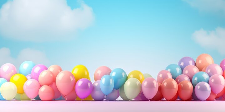 Colorful balloons with pastel background, 3d render