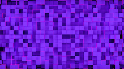 Background with moving chaotic cubes. Design. Background with squares extending into field. 3D cubes move like wall